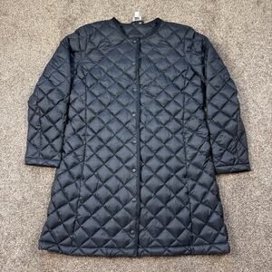 J. Jill Quilted Puffer Coat Down Jacket Black Lightweight Snap Buttons Zipper PS